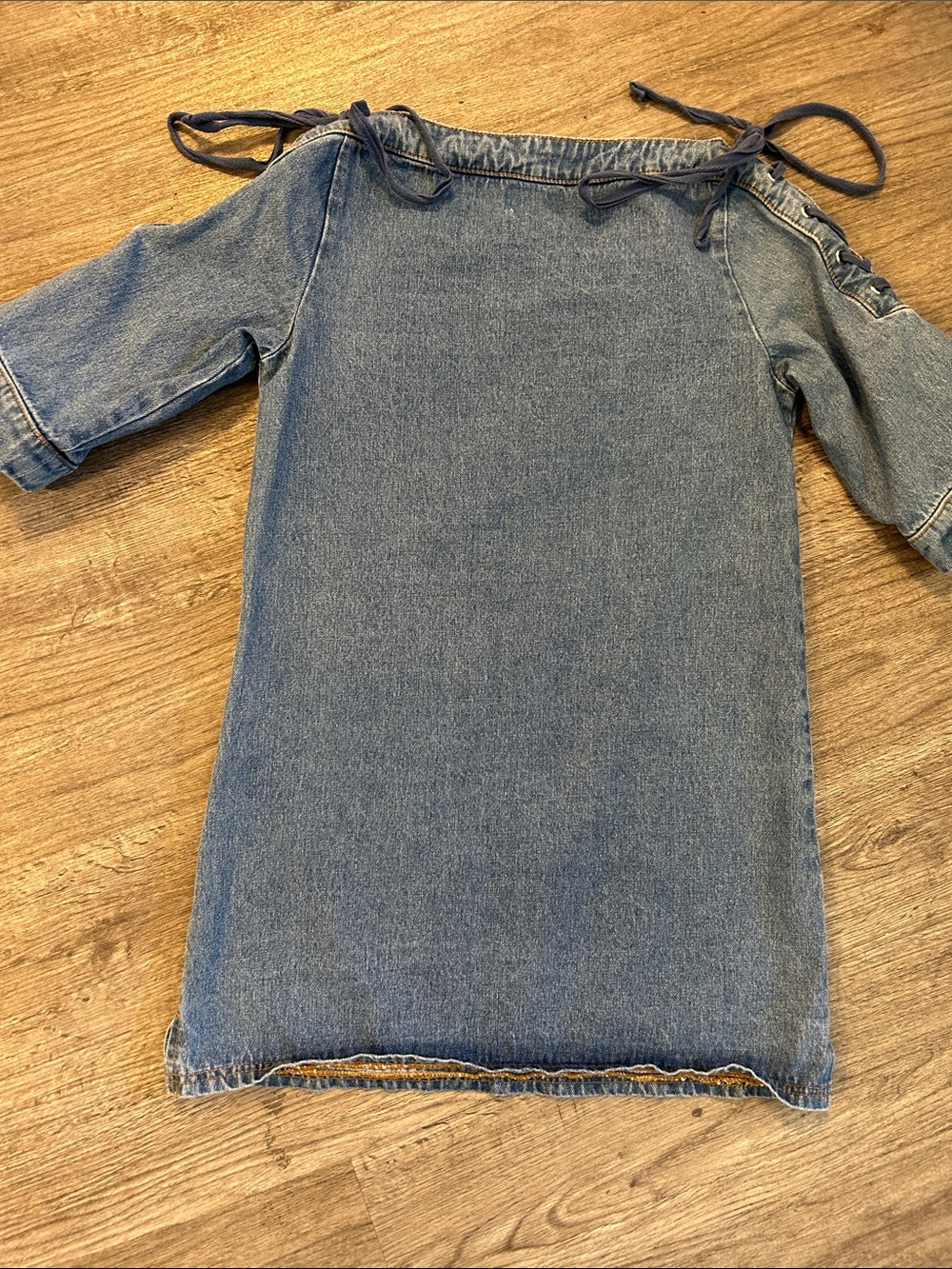 Maeve Anthropologie Denim Lace Up Shoulder Shift Dress XS - Picture 4 of 8